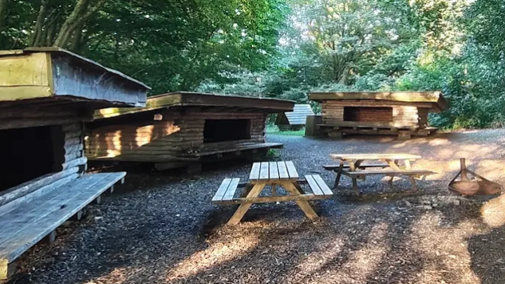 Sheltere med bålplads og bordebænkesæt